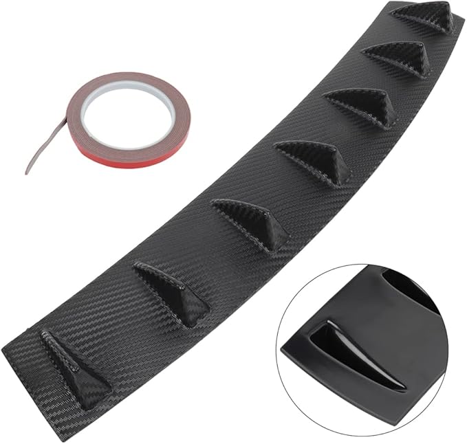 SCITOO Rear Bumper Lip Universal PP Glossy Carbon Look Rear Lower Bumper Lip Diffuser Spoiler 7 Shark Fin Style