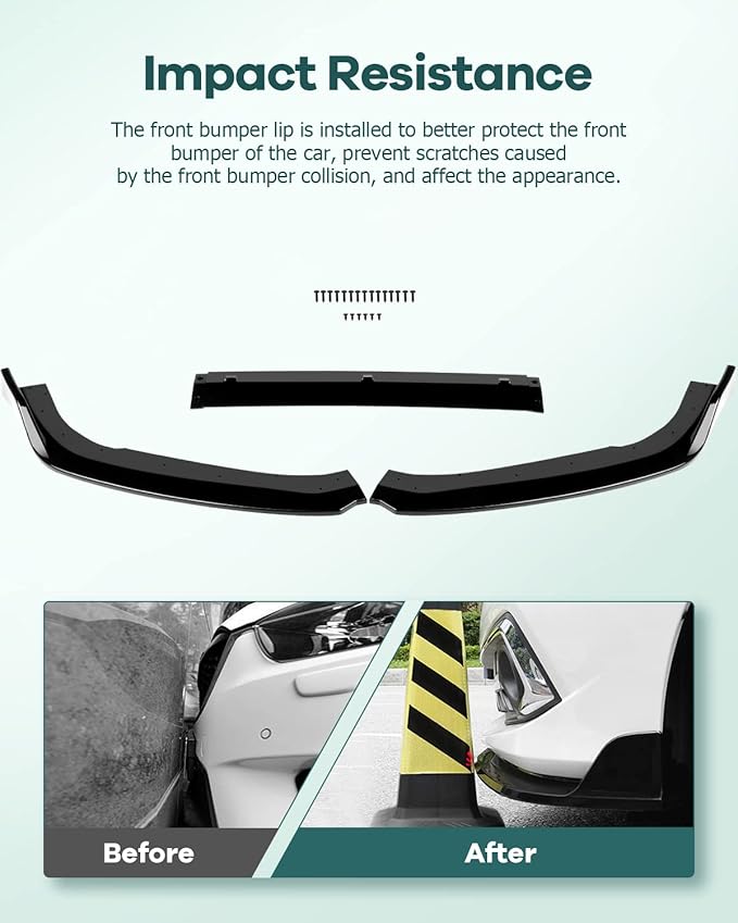 SCITOO Front Lip Spoiler Fits for 2018-2020 for Honda Accord Sedan Glossy Black Front Bumper Lip