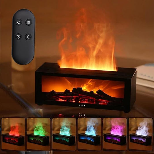Fireplace Oil Diffuser, Mini Fireplace Diffuser, Flame Fireplace Aromatherapy Diffuser, Flame Aroma Humidifier Diffuser with Remote, Timer and Auto-Off for Home Room Office (Black)
