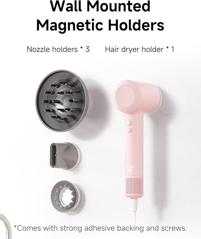 Professional Hair Dryer with Diffuser for Curly Hair, 400M Negative Ionic Blow Dryer for Fast Drying, 120,000 RPM High-Speed Brushless Motor, Low Noise Lightweight, Travel-Friendly (Pink)