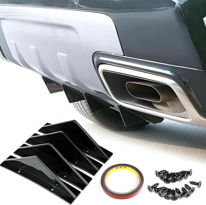 4pcs Car Rear Lower Bumper Wing Lip Diffuser, Anti-Crash Accessories Spoiler Shark Fin Protector, Rear Bumper Splitter Lip Wing with Screw, Universal Auto Decoration for Car SUV Truck