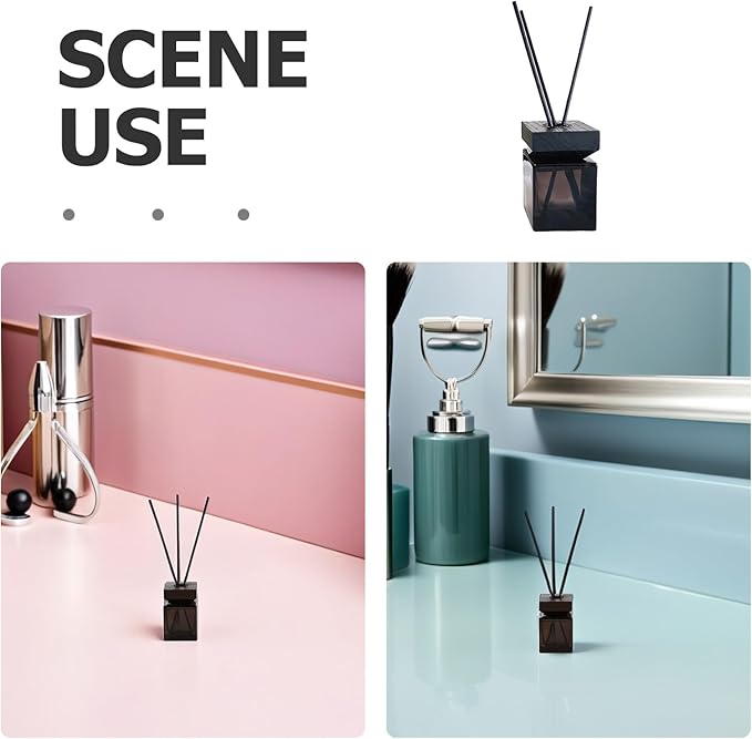 TOYANDONA Square Rattan Aroma Diffuser Bottle Kit 100ml Glass Refillable No Fire Aromatherapy Container with White Waxwood Lid and Reed Sticks for Home Fragrance