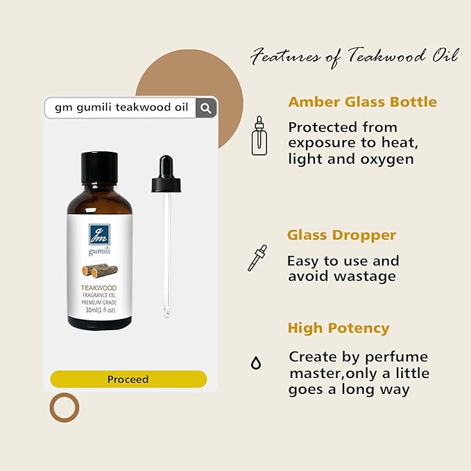 GM Gumili Teakwood Fragrance Oil, Perfume Oil, Home Scent for Soaps, Candle Making, Dryer Balls, Diffusers, Laundry, Slime -1 oz /30ml