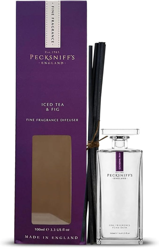 Pecksniff's Prestige 100 ml/3.3 fl oz Square Diffuser Set, Iced Tea & Fig Scent - Elegant, Refreshing, Floral Fragrance with Musk and Amber – Ideal for Home and Office Decor