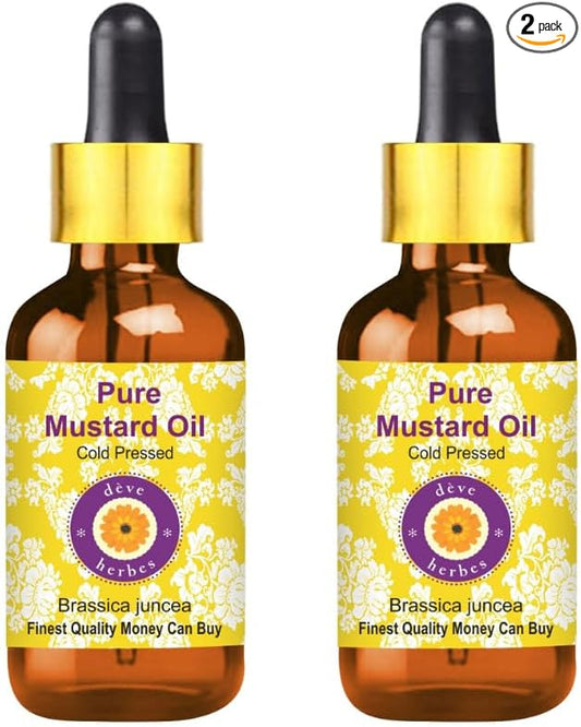 Deve Herbes Mustard Oil (Brassica juncea) with Glass Dropper | Cold Pressed | Pure | Natural | For Diluting Essential oils | Hair, Skin & Massage | Non-Sticky| Lightweight| Unisex | 10ml X 2 (0.66 oz)