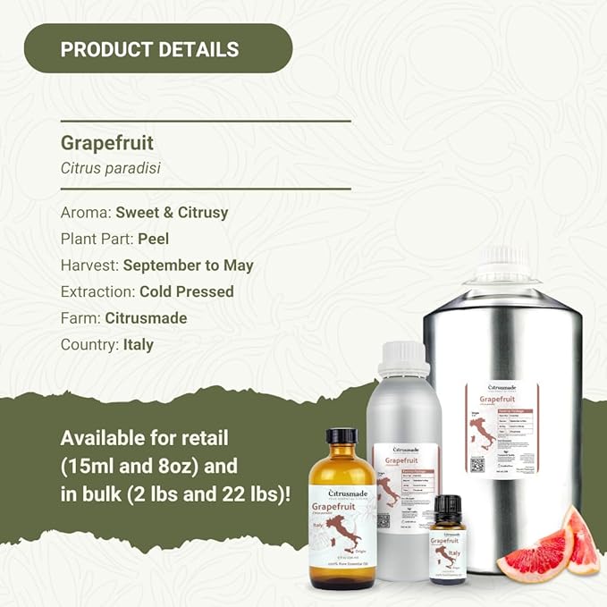 Grapefruit Essential Oil - Direct from Citrusmade in Sicily - Natural Aceite de Pomelo for Skin and Energy - Aromatherapy | 100% Pure Therapeutic Grade (15ml)