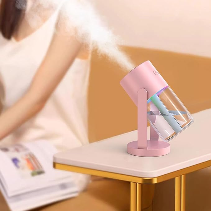 Small Cool Mist Humidifiers Low Noise with Night Light, Mini Desk Humidifier Shaking Head, Portable Humidifiers for Travel Car Office Home Indoor Bedroom, White Pink (Pinkish)