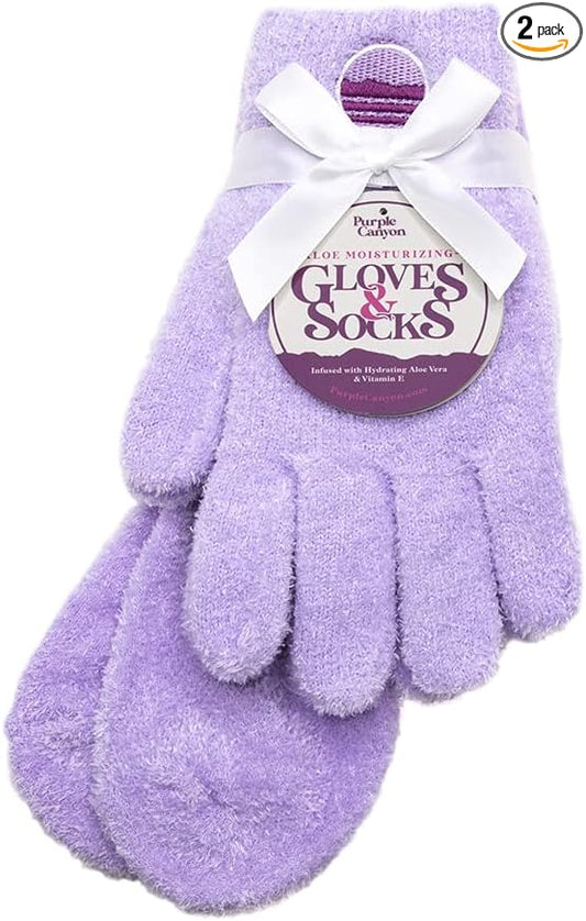 Moisturizing Socks and Gloves Set | Purple Fuzzy Socks and Gloves with Aloe and Vitamin E for Women | Women's Gifts for Self-Care