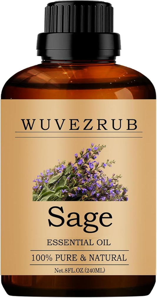 Sage Essential Oils, 240ML Pure and Natural Essential Oil for Aromatherapy Diffuser - Sage /8 Fl Oz