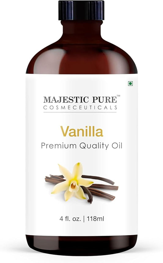 Majestic Pure Vanilla Essential Oil with Glass Dropper - 4 Fl Oz - 100% Pure and Natural Vanilla Oil - Premium Grade Essential Oils for Diffuser, Aromatherapy, Soap and Candle Making