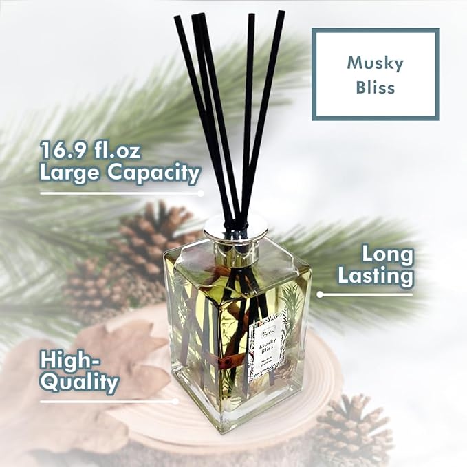 Reed Diffuser Passive Diffuser Home Gift Idea Room Fragrance 16.9OZ/500ML (Musky Bliss)