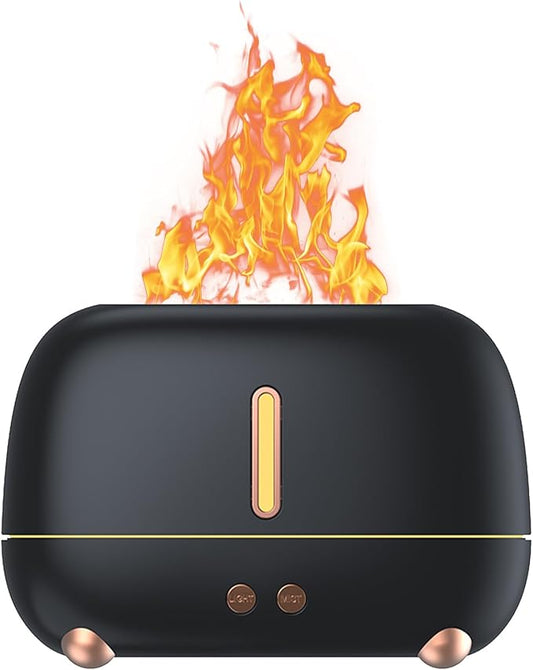 Flame Essential Oil Diffuser, 250ml Ultrasonic Aromatherapy Diffuser, Atomizer Humidifier with 7-Color LED Flame Night Light, Automatic Shutdown, Silent, for Home/Yoga/Office Use, Gifts (Black)