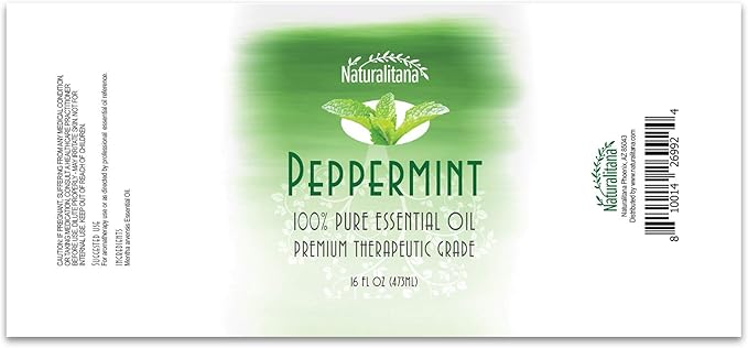 Naturalitana Aromatherapy Peppermint Essential Oil for Diffuser, Topical, Soap, Candle, Bath Bomb, Home & Office 16 Oz Bulk