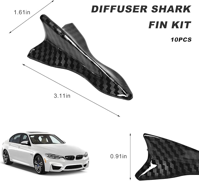 10 PCS Diffuser Shark Fin Kit, Waterproof Air Vortex Generator Spoiler Replacement Set, Universal Roof Wing Decoration Noise Reduction for Cars Trucks SUVs (Carbon Fiber, Pointed)