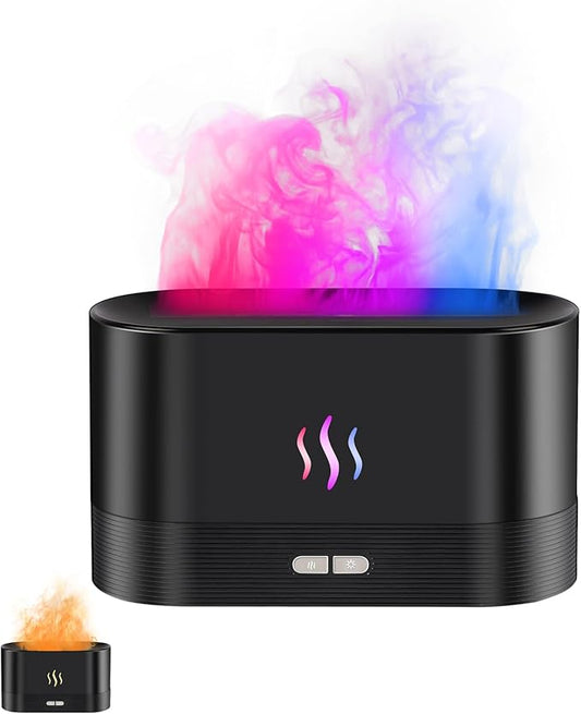 Flame Effect Essential Oil Diffuser, Ultrasonic Aromatherapy Humidifier, Upgraded 7 Color Changing Lights with Ultra Quiet, Auto Shut-Off for Bedroom Home Office and Yoga (180mL, Black)