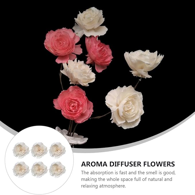 6pcs Fire-Free Peony Diffused Flowers Natural Floral Aroma Rattan Diffusers 4.5cm Hole Home Fragrance Set for Living Room and Bathroom