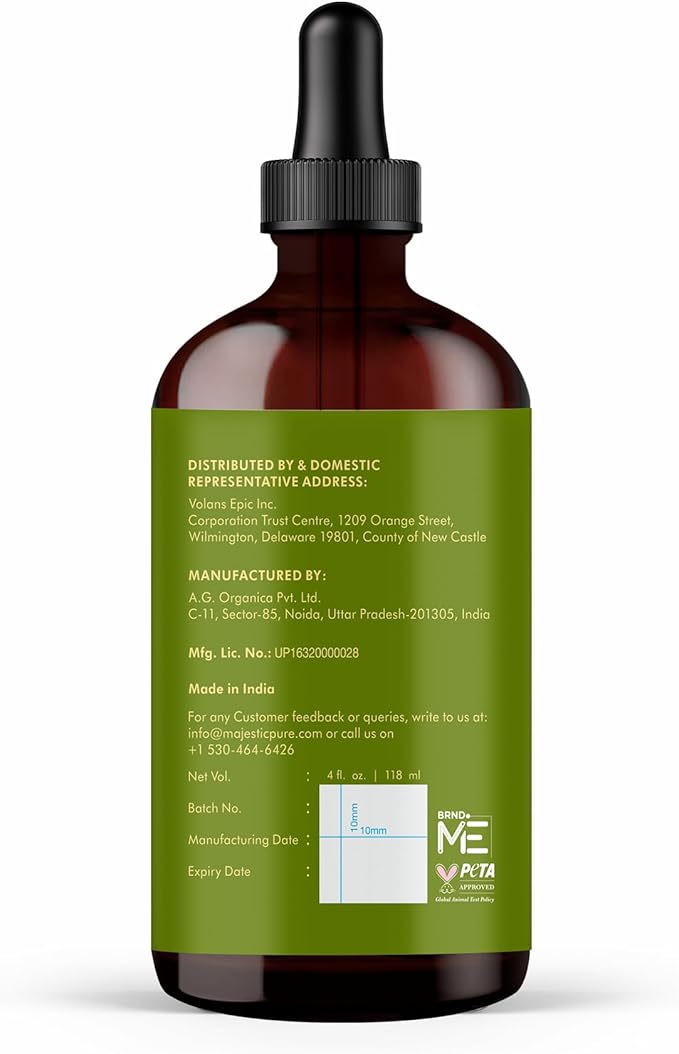Majestic Pure Arnica Oil 4oz (118ml) Premium Carrier Oil with Dropper for Hair Care, Hair Oiling, Scalp Massage, & Skin Care