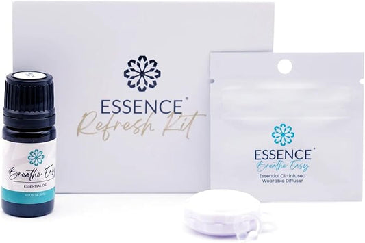 Essence Refresh Kit | Featured Blends Essential Oils | Aromatherapy Nasal Diffuser | Personal Scent Clip for Travel, Work & Everyday Use | Made in USA | Breathe Easy | White Pod