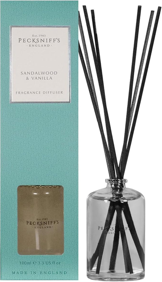 Pecksniff's Classic Diffuser Set | Enchanting Sandalwood & Vanilla Scent | Long-Lasting, Captivating Fragrance Diffusers for Home and Office, 100 ml/ 3.3 fl oz