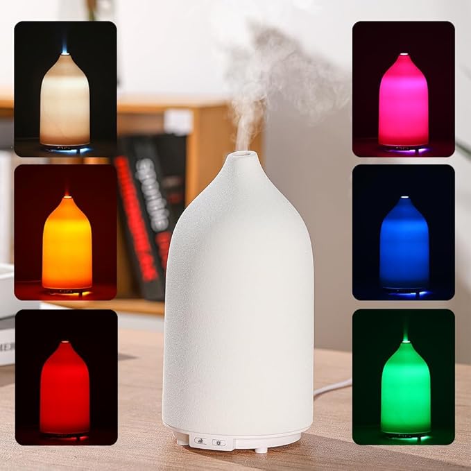 Aroma Diffuser,500ML Ceramic Ultrasonic Essential Oil Diffuser for Aromatherapy with 7-Color LED Light Waterless Auto Off for Room Office, (500ML)