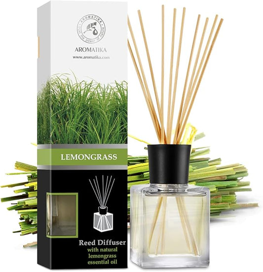Room Fragrance Diffuser Lemongrass 6.8 Fl Oz - 200ml - with Bamboo Sticks - with Pure & Natural Lemongrass Essential Oil - Intensive Room Scent - Diffuser Gift Set