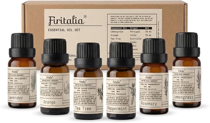 Natural Essential Oils Set - Pure Scents for Wellness: Lavender, Peppermint, Rosemary, Lemongrass, Orange, Tea Tree - 10ml Each