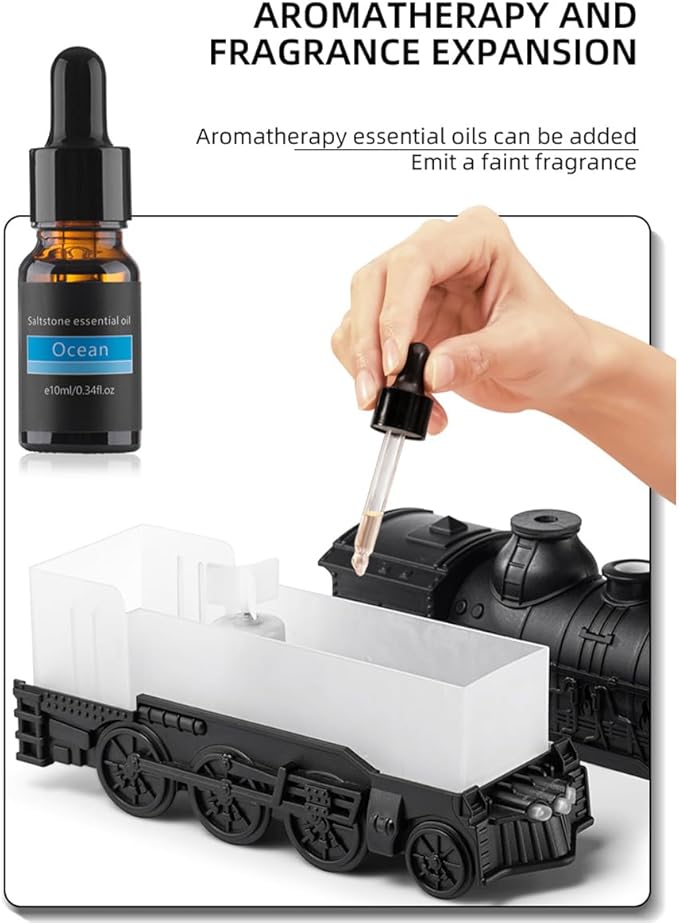 300ml Aromatherapy Diffusers Essential Oil Humidifier, Vintage Steam Train Design with Dual-Color Lights, 2 Mist Modes, Quiet, Auto Shut-Off, for Home Office Desk
