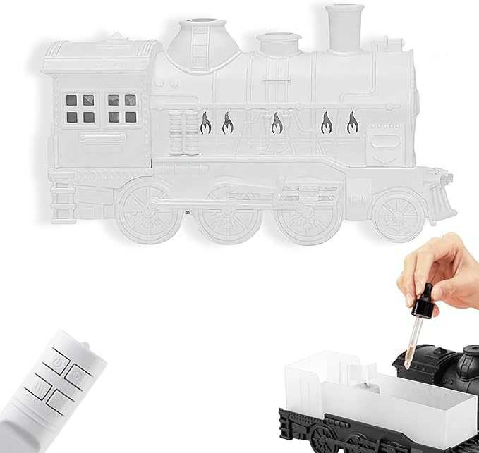 300ml Train Diffuser, Vintage Steam Train Aromatherapy Essential Oil Diffuser with Dual-Color LED Light, Quiet Aromas Diffuser with Cool Mist Modes &Smart Remote for Rooms,Bedrooms, Desks (White)