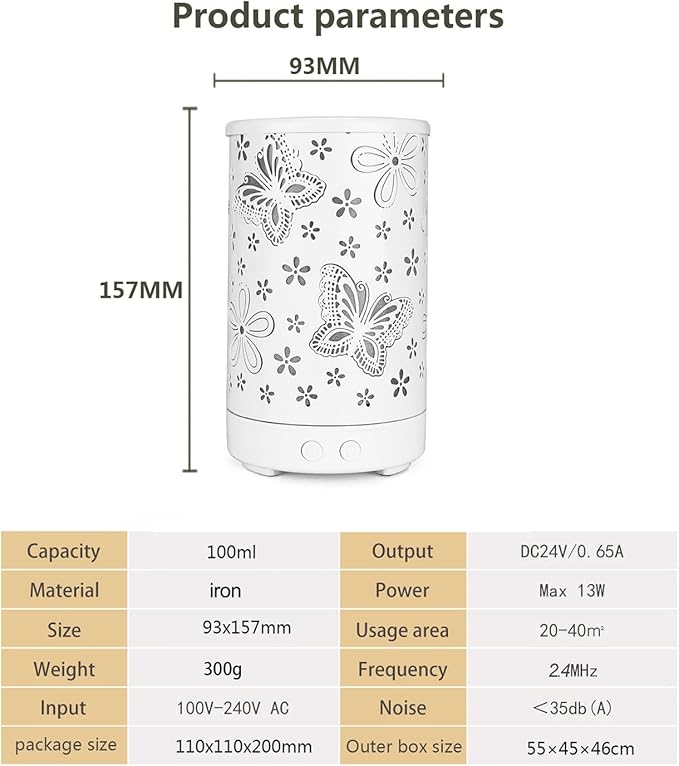 Butterfly Essential Oils Aroma Diffuser, 100ML Cool Mist Humidifier, Air Diffusers Waterless Auto Off with 7 Colors Lights, for Bedroom, Office, Living Room (Black)