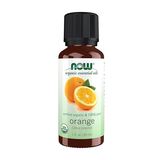 NOW Essential Oils, Organic Orange Oil, Uplifting Aromatherapy Scent, Cold Pressed, 100% Pure, Vegan, Child Resistant Cap, 1-Ounce