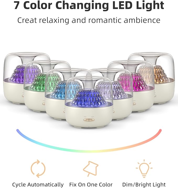 Essential Oil Diffuser for Home, Aromatherapy Volcano Aroma Diffusers & Ambient Light, 200ml Ultrasonic Cool Mist Spray, Air Fragrance for Home Office, Small Room, Bedroom, Auto-Off, White