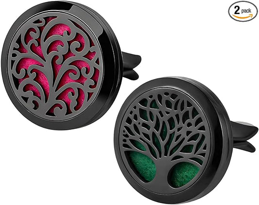 KVAEY 2PCS 30mm Car Diffuser Vent Clips, Tree of Life Aromatherapy Essential Oil Diffuser Locket with 12 Felt Pads, Stainless Steel Car Diffuser Locket Air Freshener (Style 4)