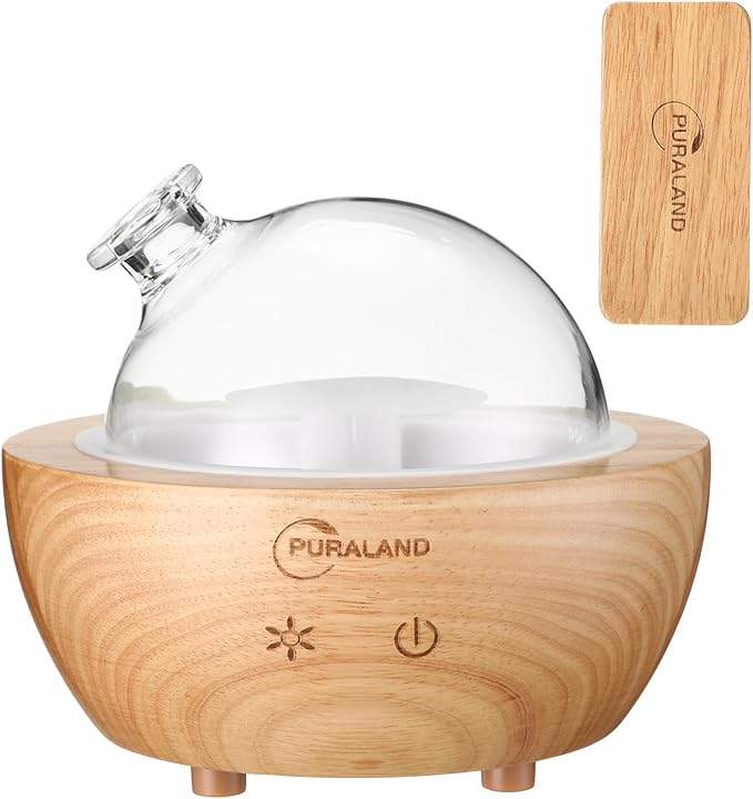 2025 Upgraded Remote Handmade Glass & Real Wood Essential Oil Diffuser, Aromatherapy Diffuser, 200ml Aroma Humidifier, Cool Mist with 7 LED Colors, Waterless Auto Shut-Off for Home Office Bedroom Gift