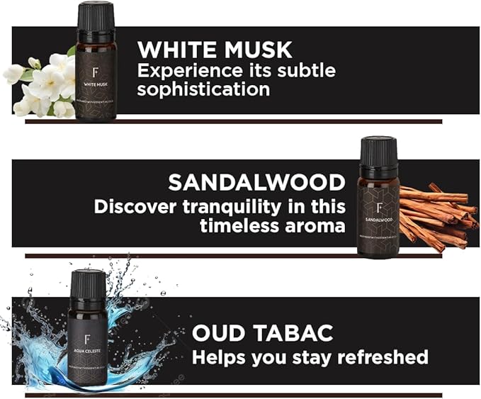 Folkulture Essential Oils Set for Men for Diffuser | Set of 6 Home Fragrance Oils | Oud, White Musk, Tobacco, Sandalwood & Leather Wood | Aromatherapy Gift Set for Men