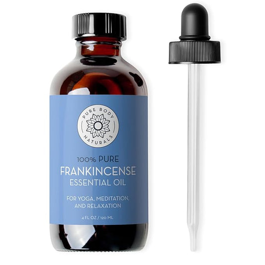 Pure Body Naturals Frankincense Essential Oil for Diffuser and Skin, Relaxation, Meditation and Yoga, 4 fl oz