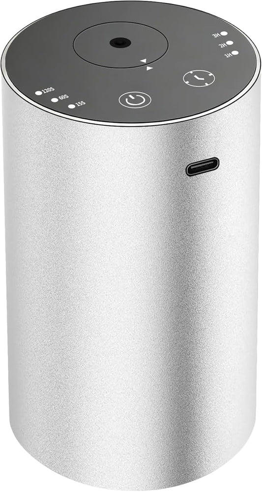 URPOWER Waterless Essential Oil Diffuser: No Water Needed Battery Operated Scent Diffuser - Cordless & Mini Essential Oil Machine Aluminum for Car Home Office(Silver)