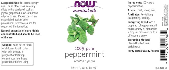 NOW Foods Peppermint Oil, 4 Fluid Ounce (2 Pack)