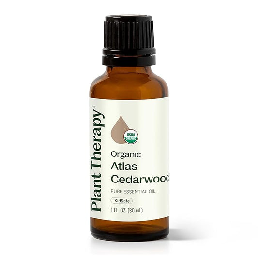Plant Therapy Organic Atlas Cedarwood Essential Oil 30 mL (1 oz), 100% Pure, USDA Certified Organic, Undiluted, Soothing Aromatherapy for Scalp Health and Muscle Soreness