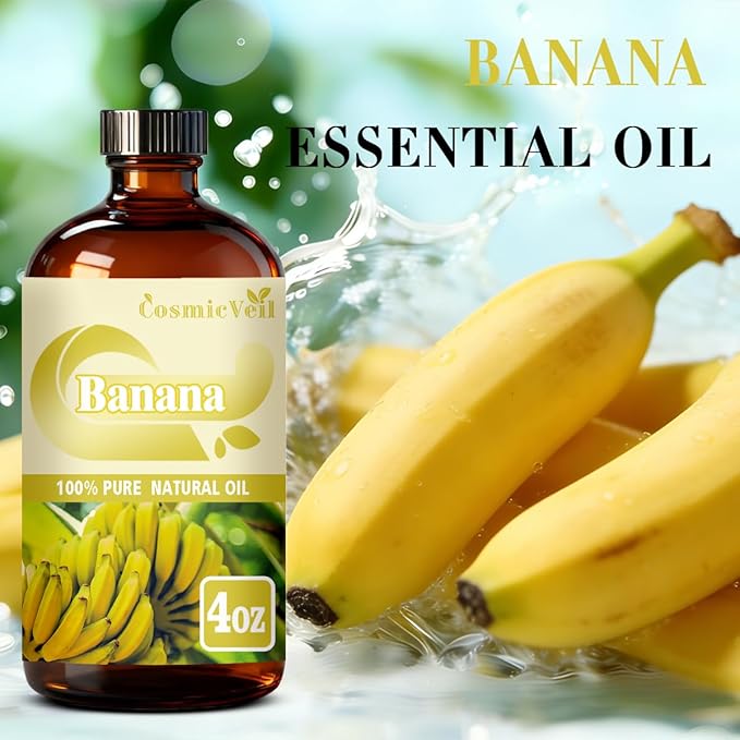 Banana Essential Oil Banana Oil for Aroma Diffuser,Humidifier,Home Fragrance,Cleaning,Body Care,Massage,Yoga,DIY Candle,DIY Soap CosmicVeil（Banana，4 Fl Oz (Pack of 1)）