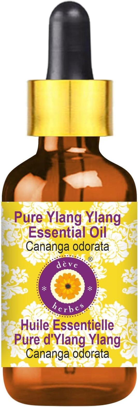 Deve Herbes Pure Ylang Ylang Essential Oil (Cananga odorata) with Glass Dropper Steam Distilled 10ml (0.33 oz)
