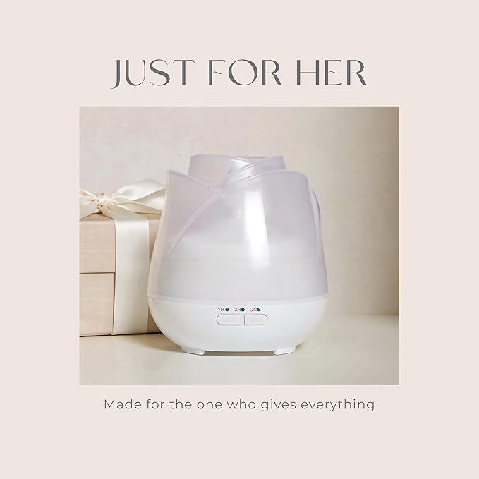 Earnest Living Rose Essential Oil Diffuser 150ml – Mini Ultrasonic Aromatherapy Humidifier for Bedroom & Desk, Quiet Mist, USB Powered, 7-Color Night Light, for Women, Frosted White