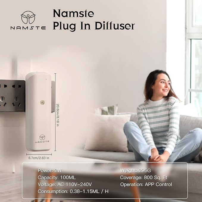 𝑷𝒍𝒖𝒈 𝑰𝒏 Essential Oil Waterless Diffuser - Home Scent Diffusers Starter Kit, Silent Mist Aroma Machine App Control Cold Air 800 Sq.ft Coverage,100ML Wall Aromatherapy for Bedroom,Bathroom