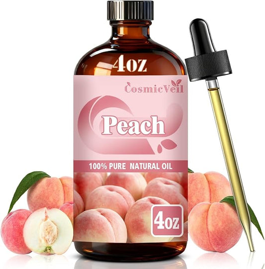 Peach Essential Oil Peach Oil for Aroma Diffuser,Humidifier,Home Fragrance,Cleaning,Body Care,Massage,Yoga,DIY Candle,DIY Soap CosmicVeil（Peach，4 Fl Oz (Pack of 1)）