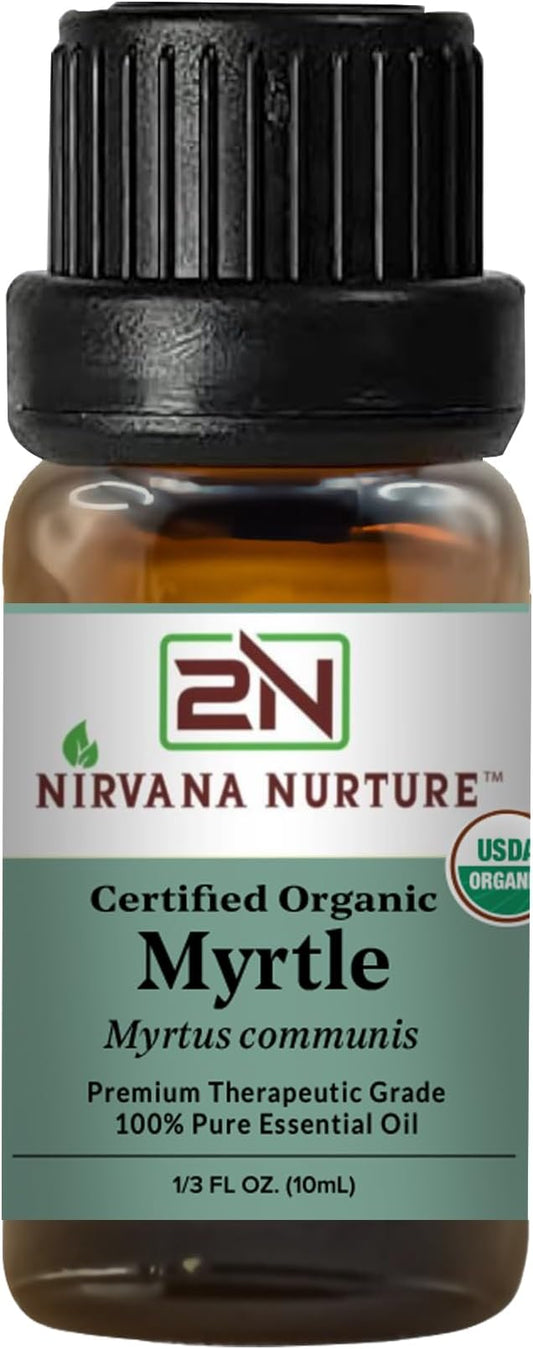 Myrtle Essential Oil, USDA Certified Organic, 100% Pure Undiluted, Aromatherapy Oil for Diffuser, Hair & Skin Care