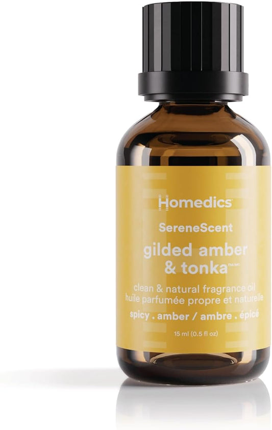 Homedics SereneScent Waterless Diffuser Oil Refill — Gilded Amber & Tonka (15ml). Compatible with Compact SereneScent Diffusers. Warm & Luxurious Home Fragrance. Plug & Play.