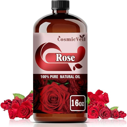 Rose Essential Oil Rose Oil for Aroma Diffuser,Humidifier,Home Fragrance,Cleaning,Body Care,Massage,Yoga,DIY Candle,DIY Soap CosmicVeil（Rose，16 Fl Oz (Pack of 1)）