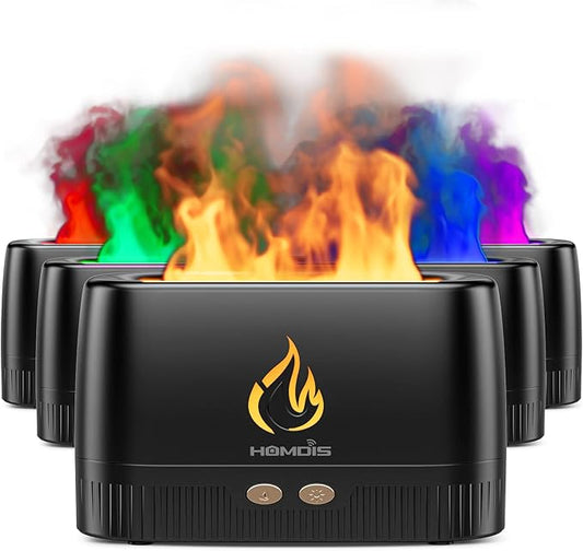 Essential Oil Diffusers, Quiet Flame Diffuser, 7 Colors Modes Changed Light Flame Humidifer, Auto Shut Off Aromatherapy Diffuser, Black