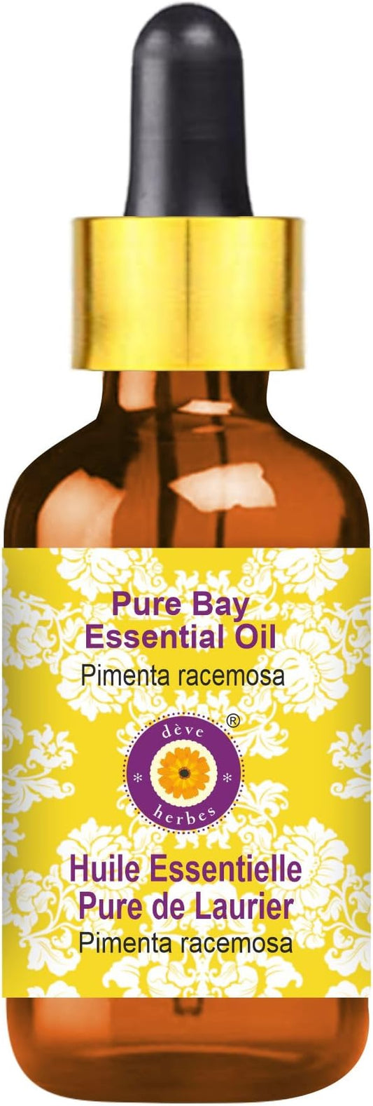 dève herbes Bay Essential Oil (Pimenta racemosa) with Glass Dropper | Pure | Non-Sticky | Non-Greasy | Lightweight | Men & Women | All Skin Types | Steam Distilled 15ml (0.5 oz)