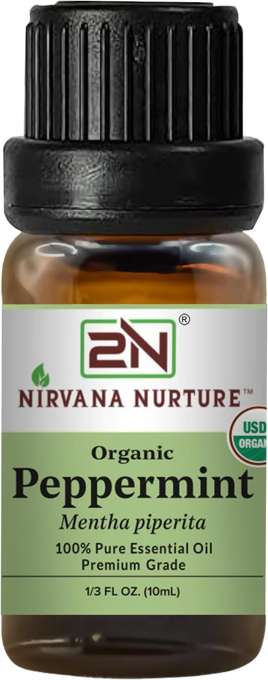 Peppermint Essential Oil, USDA Certified Organic, 100% Pure Undiluted, Aromatherapy Oil for Diffuser, Hair & Skin Care