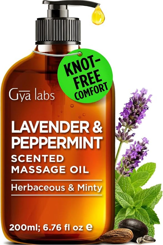 Gya Labs Lavender & Peppermint Massage Oil - 6.76 Fl Oz - Sore Muscle Massage Oil for Relaxation and Recovery - Fast-Absorbing and Non-Greasy Formula, Non-GMO, Cruelty-Free